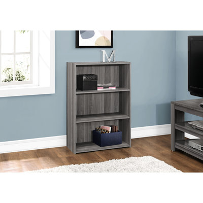 Grey Laminate, 4 Tier, Bookshelf, Bookcase, 36"H, Transitional, Office, Bedroom, Space Saving, 2 Adjustable Shelf, 1 Fixed Assembly Required Tier 36"H Laminate Bookcase Bookshelf Transitional For