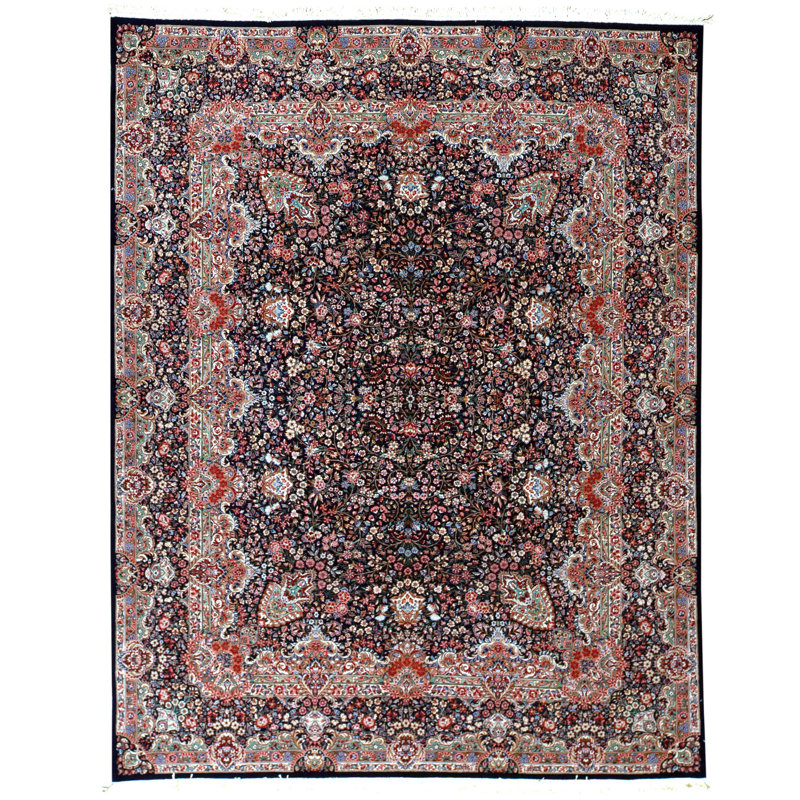 Tapis bleu marine de haute qualité noué à la main
