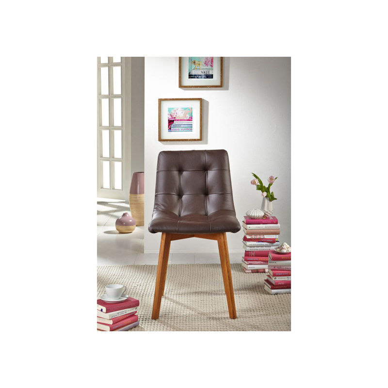 Berlin 44cm H Tufted Genuine Leather Upholstered Parsons Chair in Brown