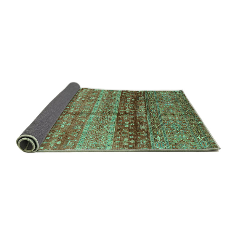 Tapis tissé à la machine à motif géométrique turquoise, Carré 4 pi
