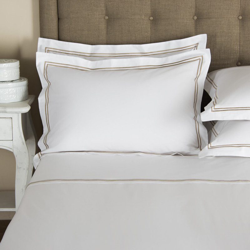 Classic Sheet Set, White/Khaki, Twin Sheet Set with 1 Pillowcase