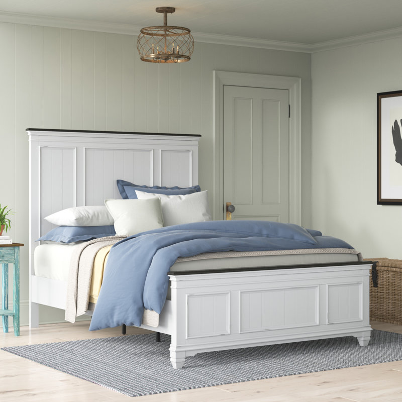 Lit plateforme en bois massif Semaj, Grand, Weathered White