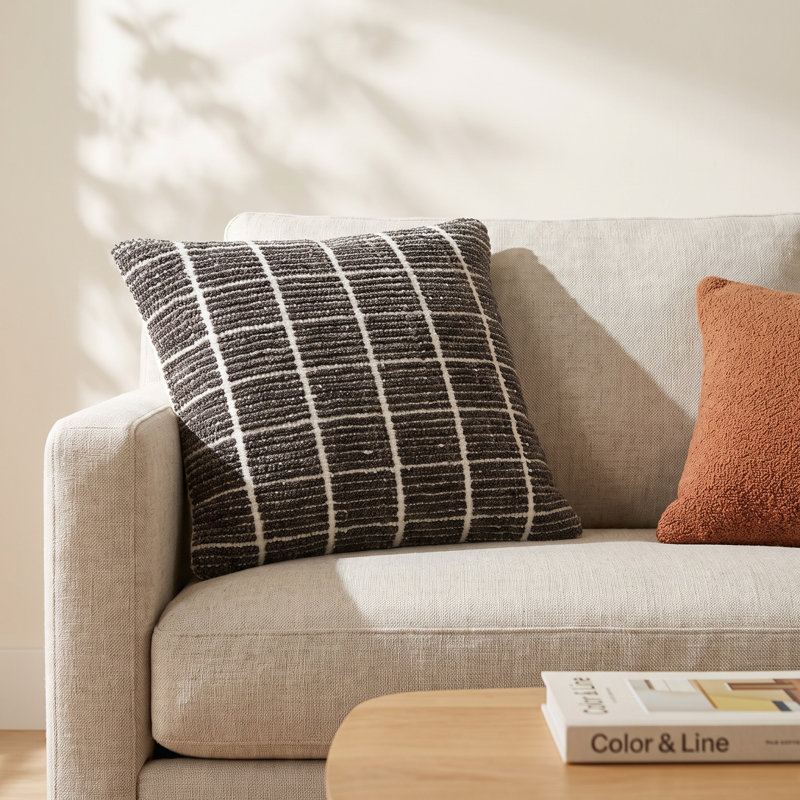 Wanderer Plaid Reversible Throw Pillow, Down, 20" x 20", Gray/White