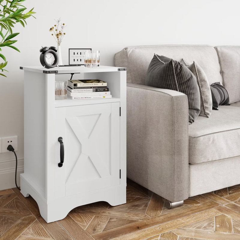 Table de chevet avec station de charge, Blanc