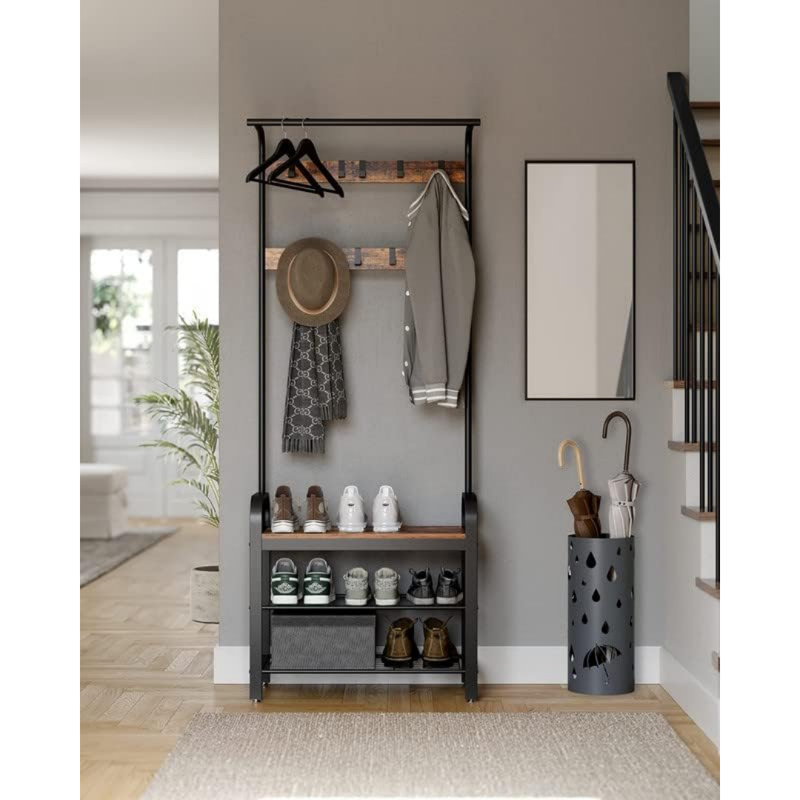 Coat Rack, Hall Tree With Shoe Bench For Entryway, Entryway Bench With Coat Rack, 4-In-1, With 9 Removable Hooks
