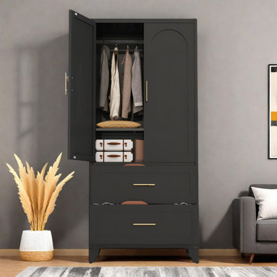 Armoire haute 71 po en métal avec tiroirs, tringle et tablettes réglables