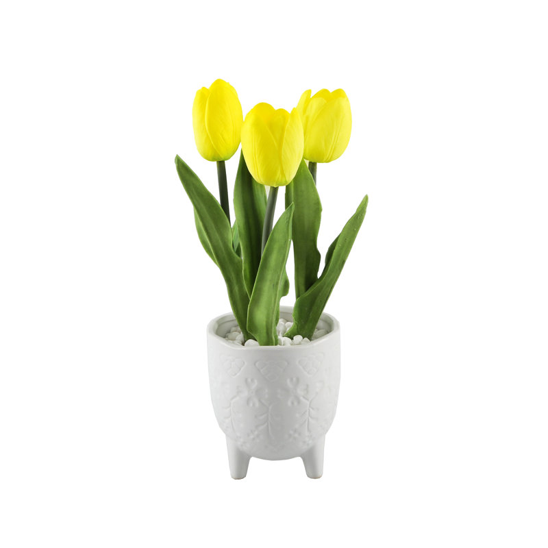 Arrangement floral de tulipes Real-Touch en pot, Jaune