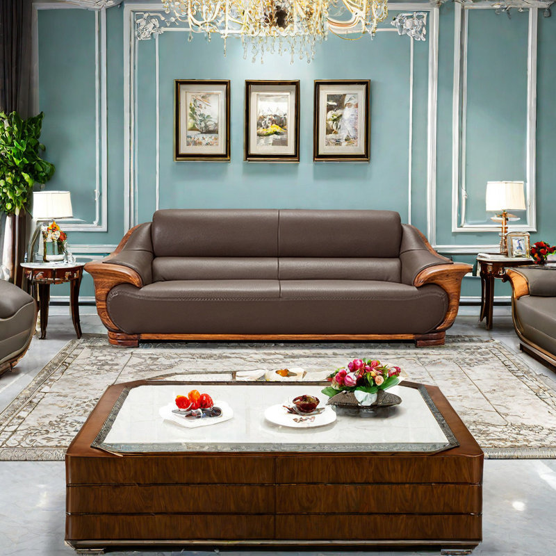 Leather Sofa, 35.8" H x 86.6" W x 37.4" D