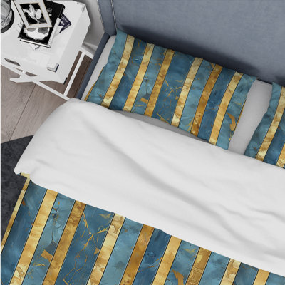 Blue Gold Glam Stripes - Glam Duvet Cover Set