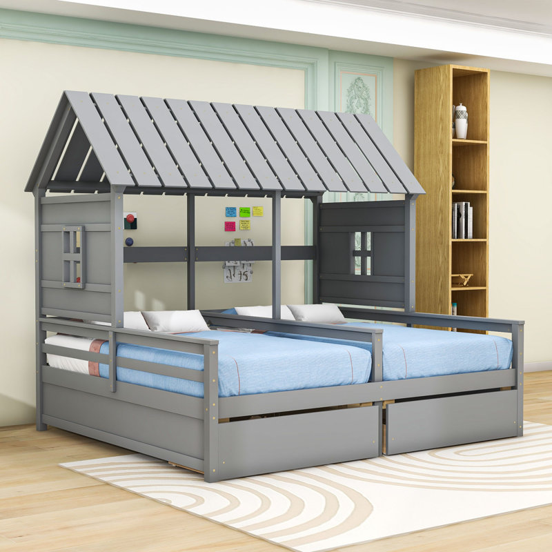 Creagh Twin Size House Platform Bed with Drawers, Gray