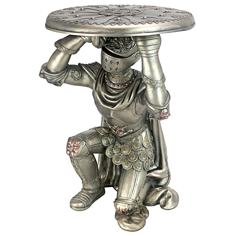 Medieval Pewter Knight Sculptural Round Metal Side Table