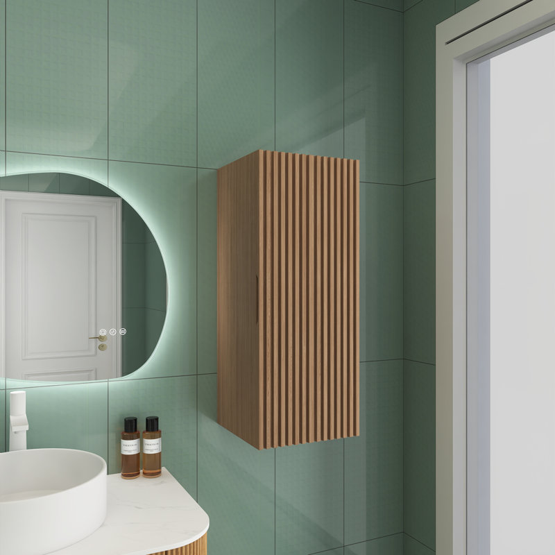 Armoire murale de meuble-lavabo mural l 14 po x P 12 po x H 59 po, Noyer naturel