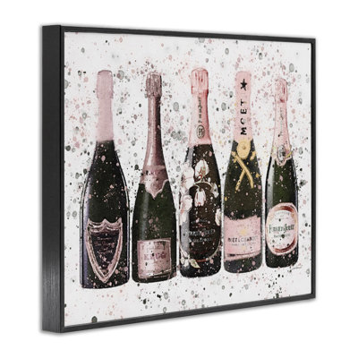 Chic Pink Rose Bottles Modern Fashion Splash Oversized Framed Giclee Texturized Art By Amanda Greenwood