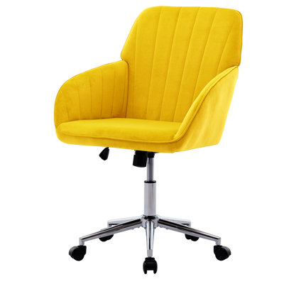 Bright Yellow Office Chair With Soft And Comfortable Cushion, Gold Base For Stability Ty Relaxing Gleaming Base, Hue