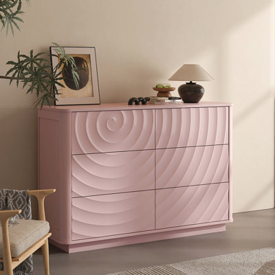 Commode 6 tiroirs pour chambre à coucher, large commode moderne de 46,5 po avec poignée sans ondulation