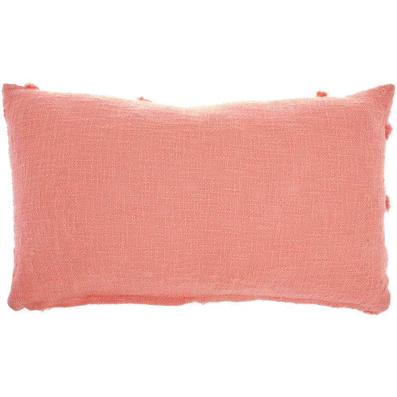 Coral Ruffled Cotton Lumbar Throw Pillow