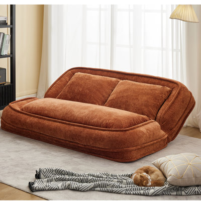 Lit double pour chien paresseux en chenille orange 2 places pour se détendre avec un verre