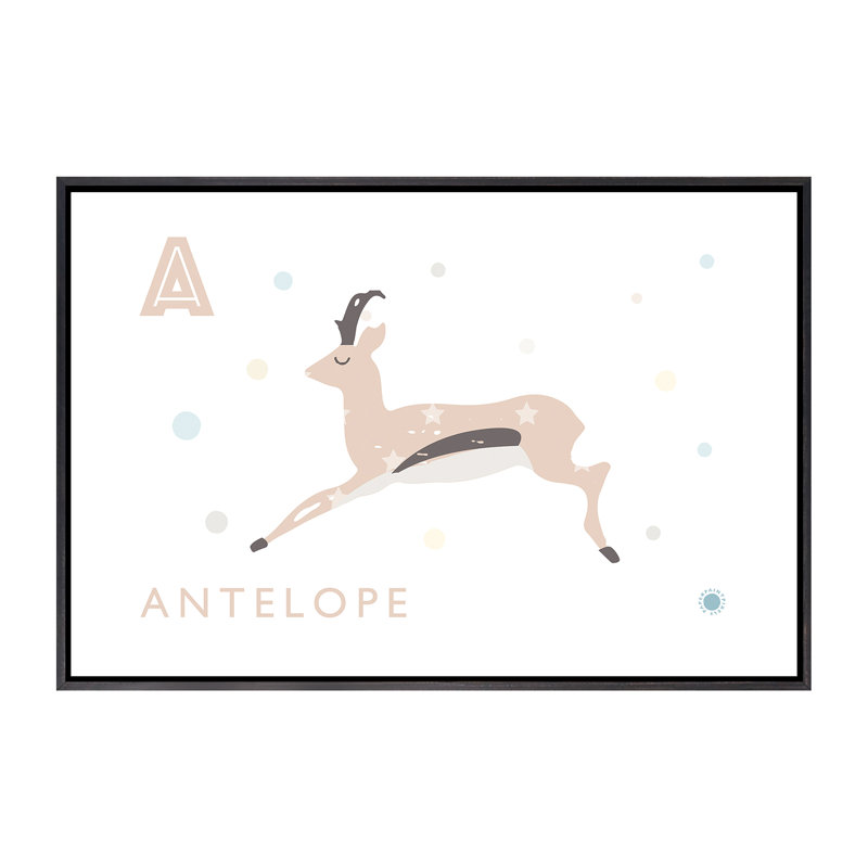 Antilope - impression d'art graphique, H 26 po x l 40 po x 1,5 po, Toile avec cadre noir patiné, Pas de tapis
