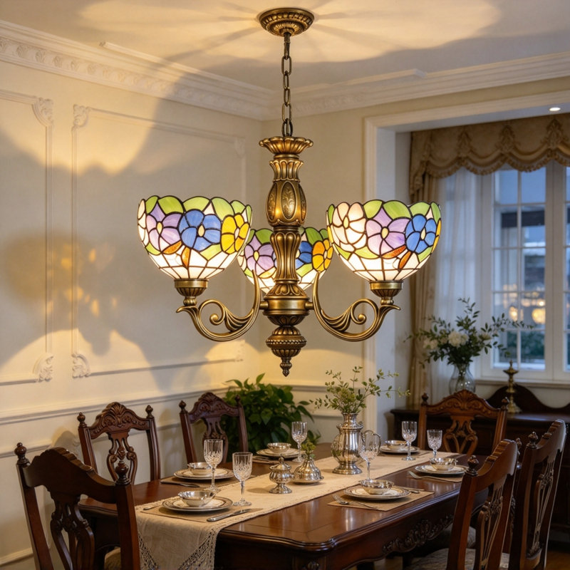 Lustre en vitrail à 3 lumières