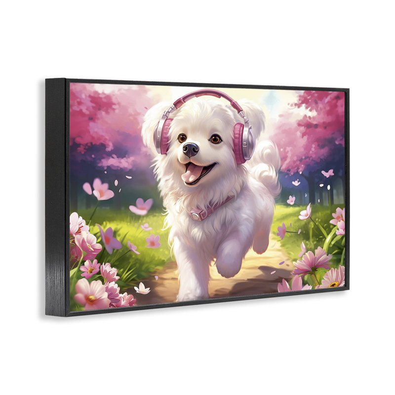 Giclée encadrée «Happy Puppy On A Walk», conception par Image World, H 12 po x l 18 po, Giclée encadrée noir minuit