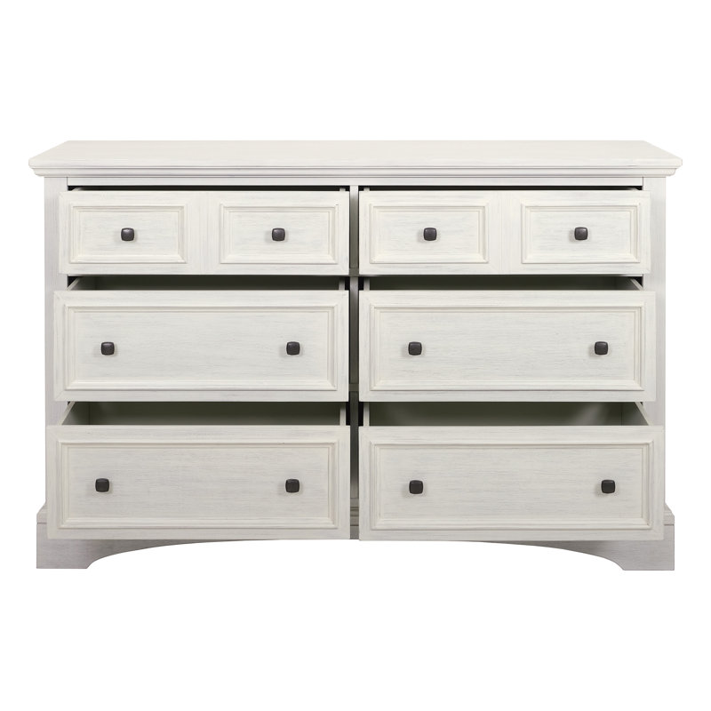 Commode double 6 tiroirs Bunbury, Blanc rustique