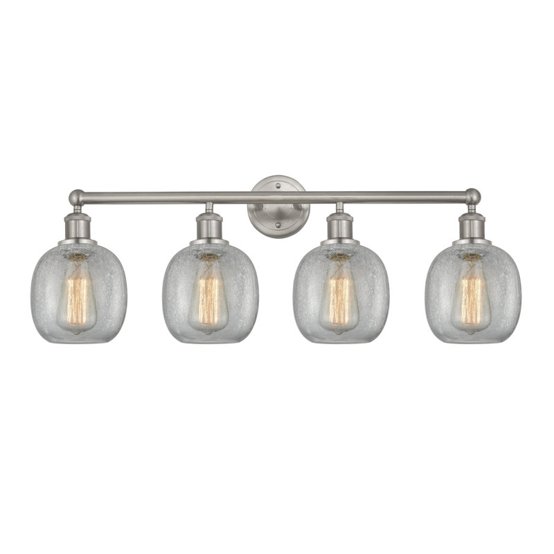 Éclairage pour meuble-lavabo 4 lumières Carlucci, Transparent craquelé, Nickel satiné brossé