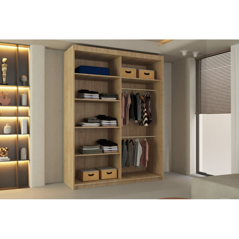 Higham 2 Door Manufactured Wood Wardrobe, 217cm H x 150cm W x 62cm D, Oak