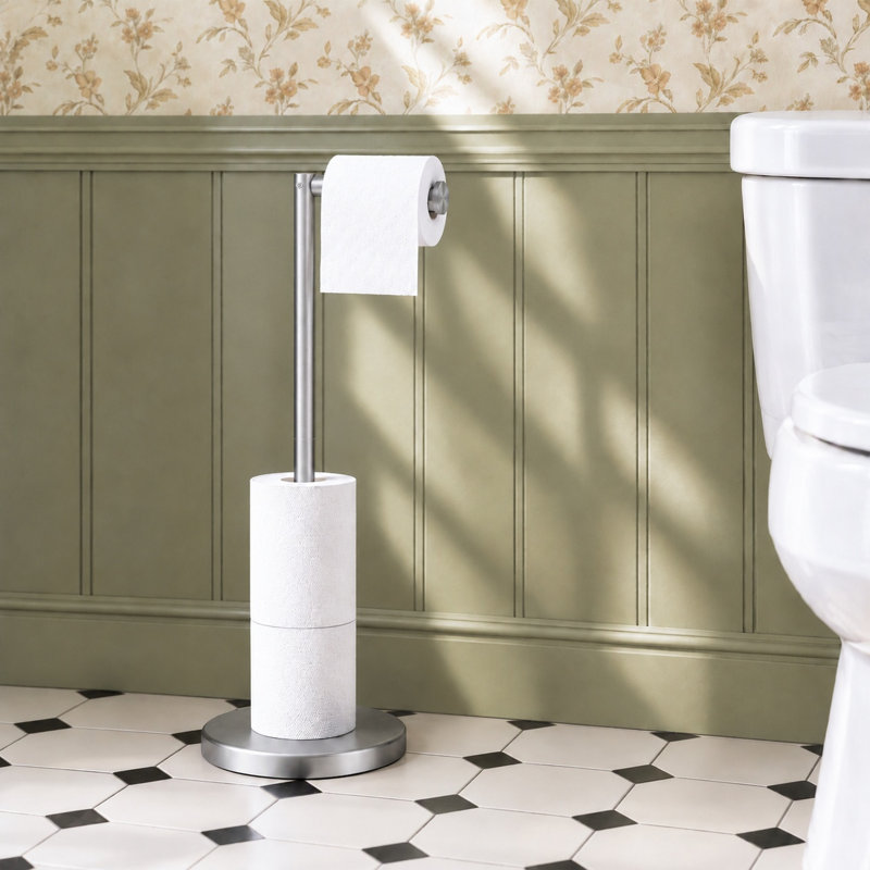 Porte-papier hygiénique sur pied, Nickel brossé