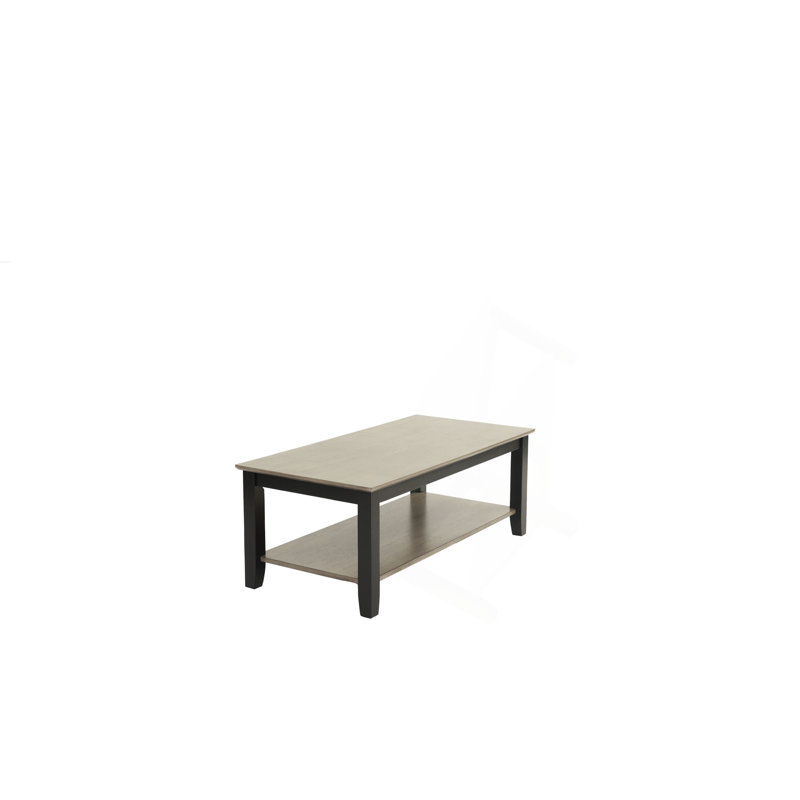 Table basse 1 pièce à finition bicolore grise et noire avec rangement sous le plateau en bois d'hévéa plaqué noyer