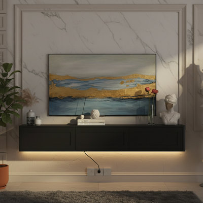 Floating TV Stand With Led Lights & Power Outlet