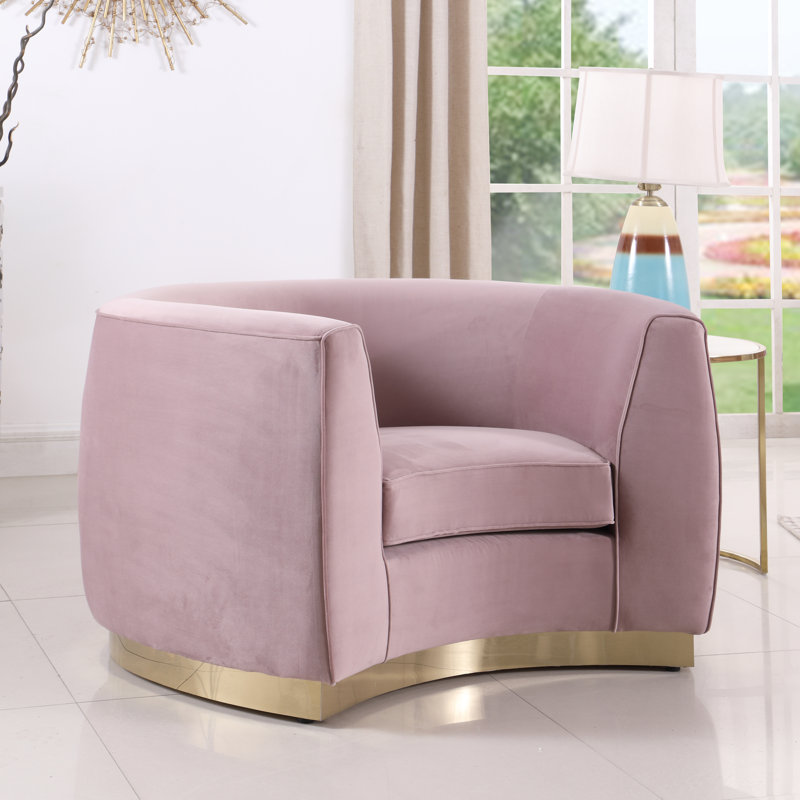 Fauteuil demi-tonneau en velours Breccan, Velours rose, Or