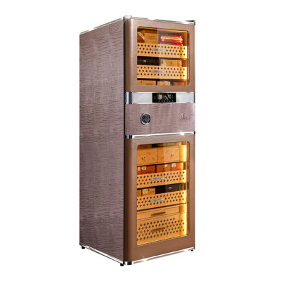 2026 New 5716BC7B3C824EAEAC9B6C77A31E38EA Climate Control Humidor Cabinet With Draw Resistance Detector, 580L Wood Cabinet With Leather Cover For Cigar Aging&Storing