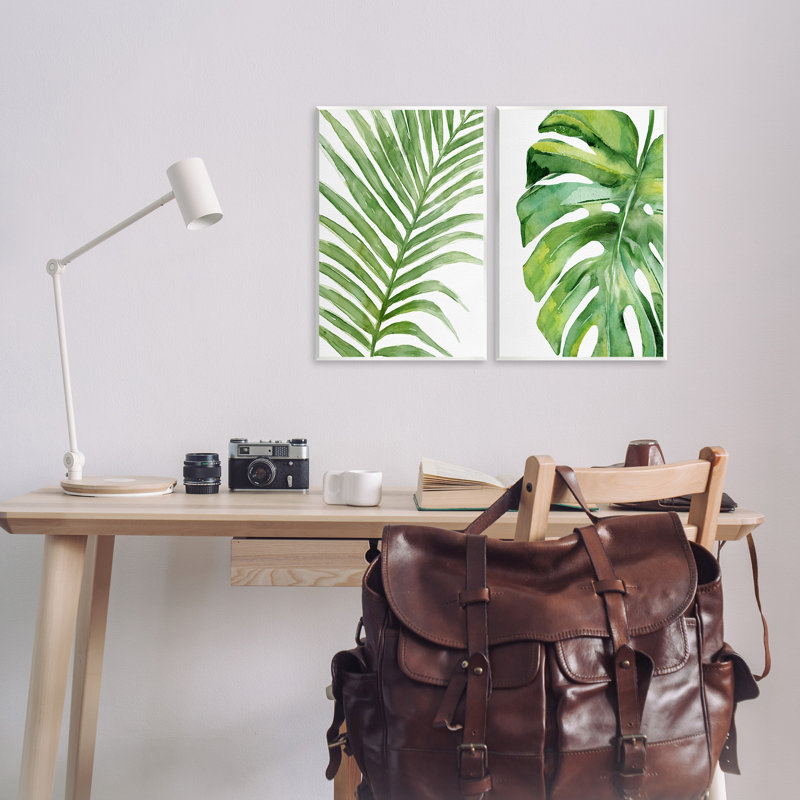 Ensemble de 2 plaques murales Minimal Tropical Green Palms par Carson Lyons, H 19 po x l 13 po