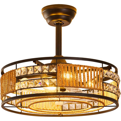 Ventilateur de plafond à cage Boho avec lumière, ventilateur de plafond en cristal noir de 20 po avec ventilateur à profil bas et télécommande et ventilateur à 6 vitesses sans lame pour le salon de la cuisine de la chambre à coucher