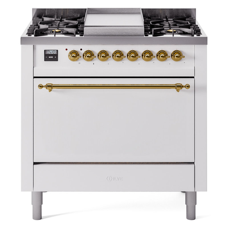 Cuisinière mixte 36 po ILVE Nostalgie II, Propane liquide, Blanc/laiton