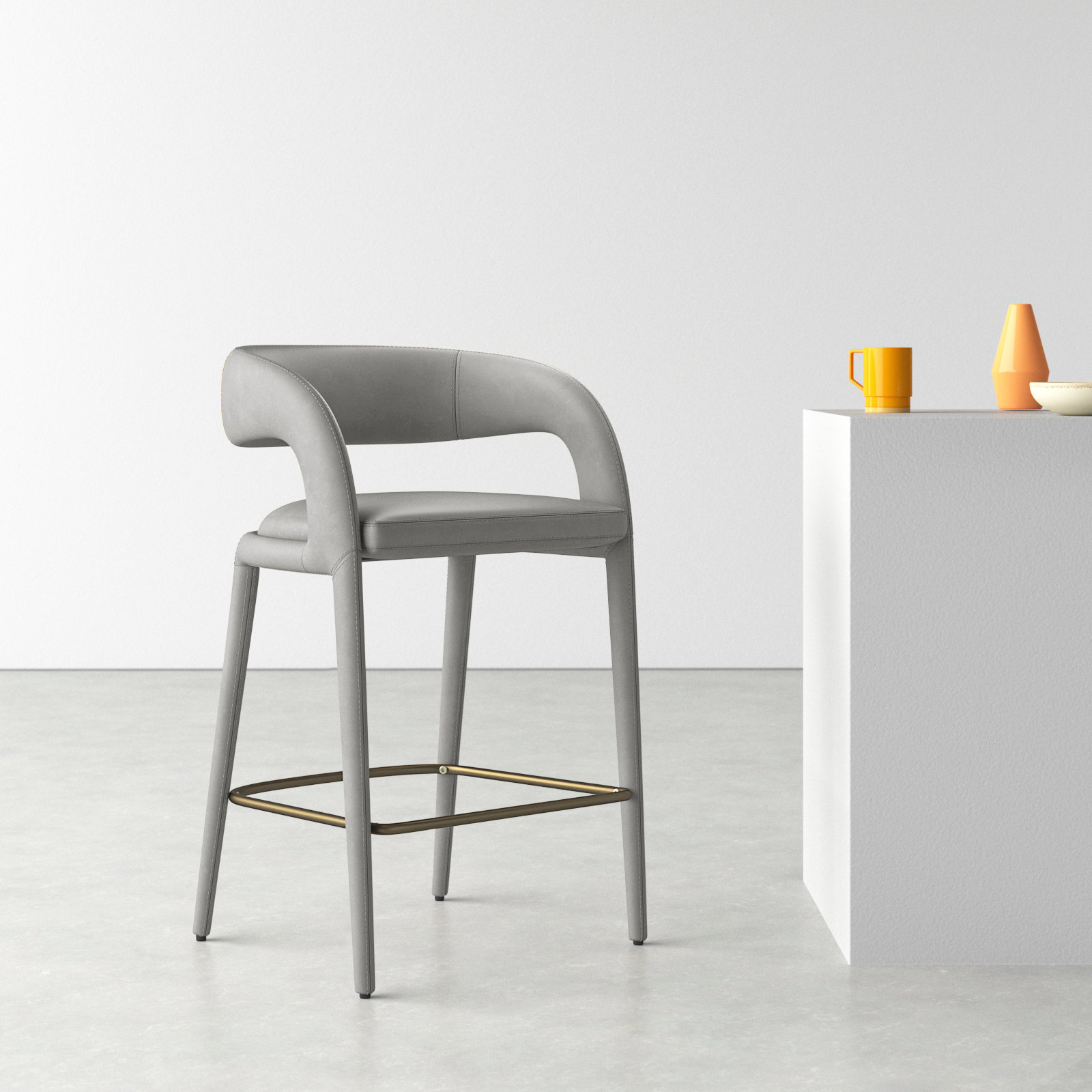 Freestyle 25.6'' Vegan Leather Counter Stool, Gray, 29.5''