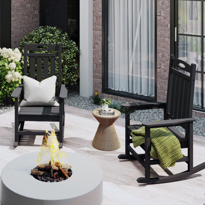 Outdoor Rocking Chair Set of 2, HDPE Patio Rocking Chair for Adults, Oversized Outdoor Rocker for Porch Garden Lawn
