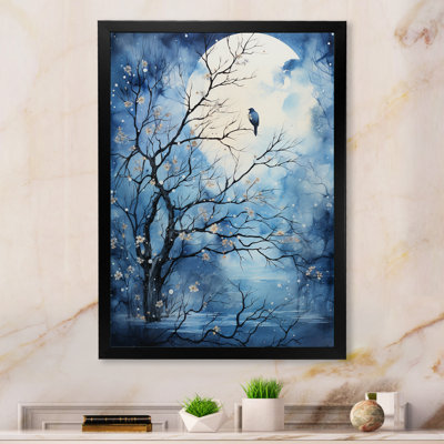 Reproduction d'art sur toile bleu et blanc au clair de lune II - paysage d'arbres