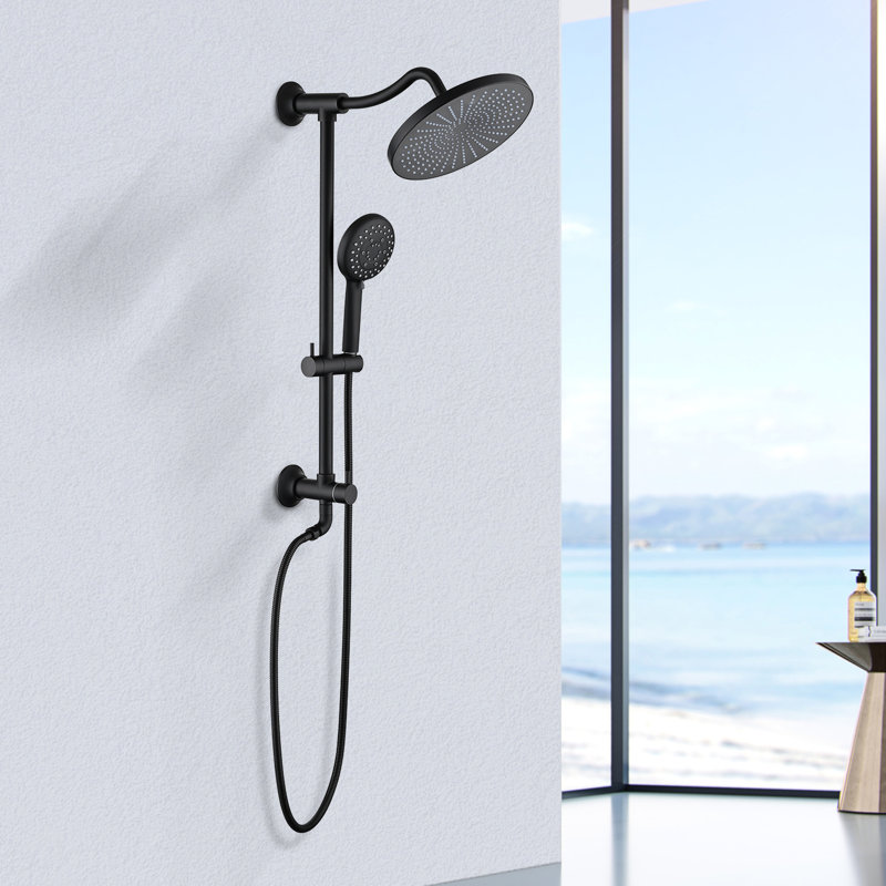 Système de douche à barre coulissante à 5 réglages - Double tête noire matte 1,8 g / min. Le jet réglable résiste à la corrosion et à la décoloration.