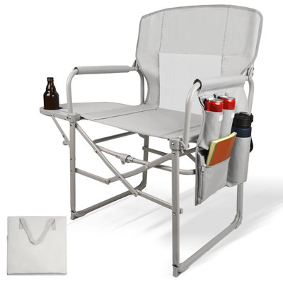 Heavy Duty Oversized Camping Directors Chair, Lightweight Portable Folding Outdoor Chair With Side Pocket For Camping, Beach, Fishing, Picnic, Lawn, Concert(gray)