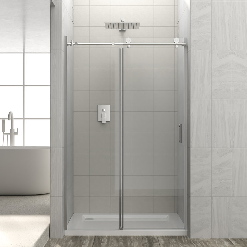 48'' - W x 76'' H Single Sliding Door Shower Door with, Chrome