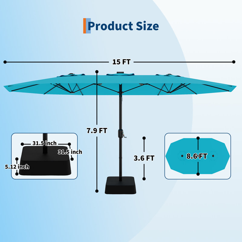 15FT Double-Sided Rectangle Patio Umbrella – Extra Large Market Sunshade – UV Protection, Waterproof, Sturdy Ribs, Crank Lift – Perfect for Poolside, Garden, Deck, Backyard – Claret