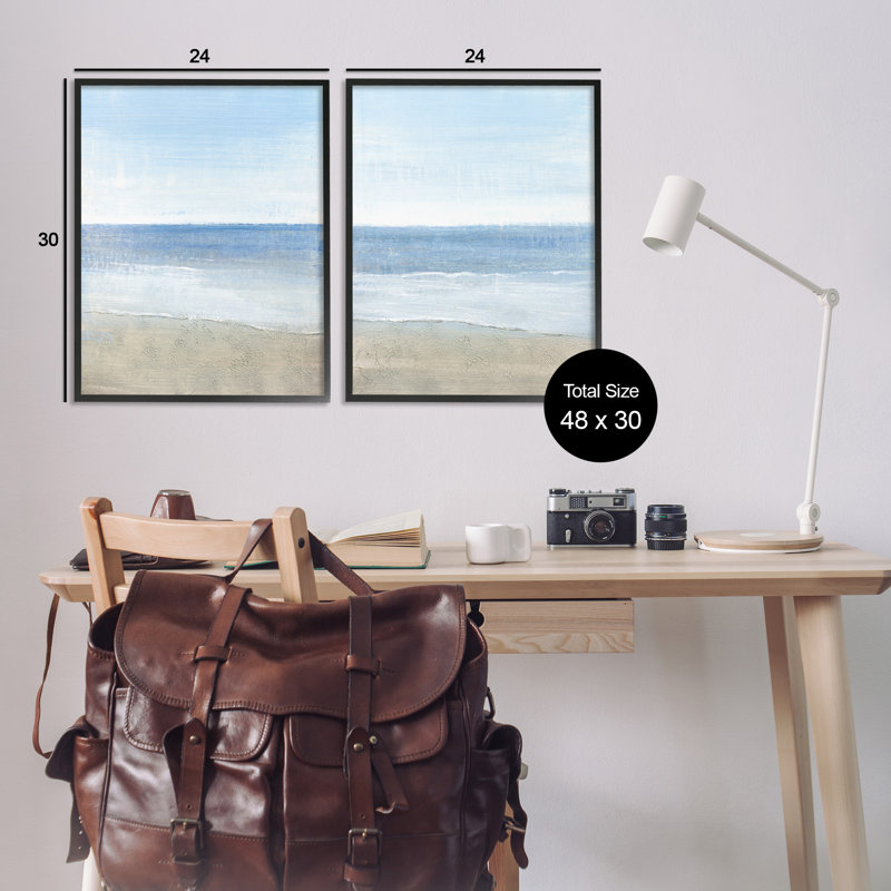 «Coastal Seafoam Beach Waves», ensemble de 2 giclées par Tim O'Toole, Giclée encadrée noir minuit, H 30 po x l 24 po