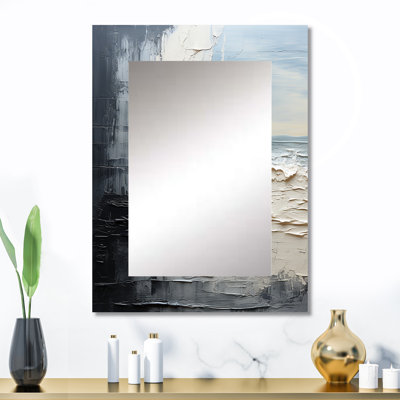 Abstrait crème et noir liquide, peinture II - miroir mural décoratif côtier, grand miroir crème, impression sur métal