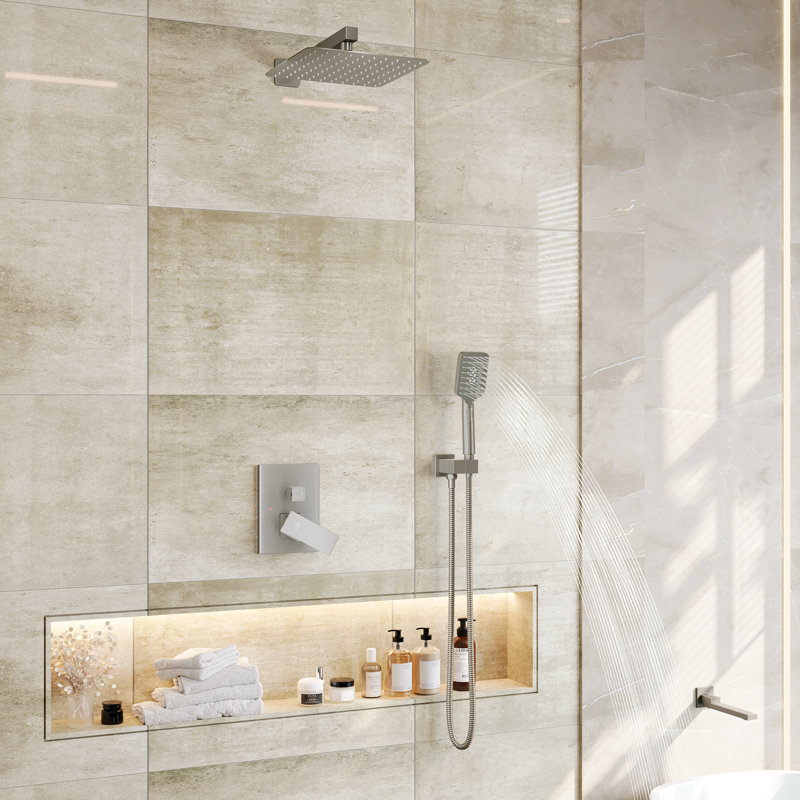 Brushed Nickel Ceiling Mounted Rain Shower System with Handheld
