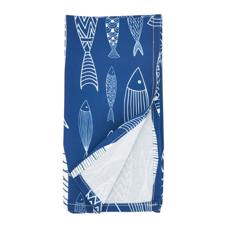 Navy Blue Fish Design Cotton Table Napkins, 20 in, Set of 4