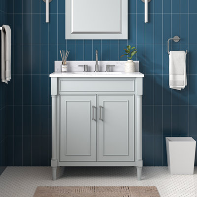 Meuble-lavabo sur pied simple 30 po avec plateau en pierre reconstituée Guider