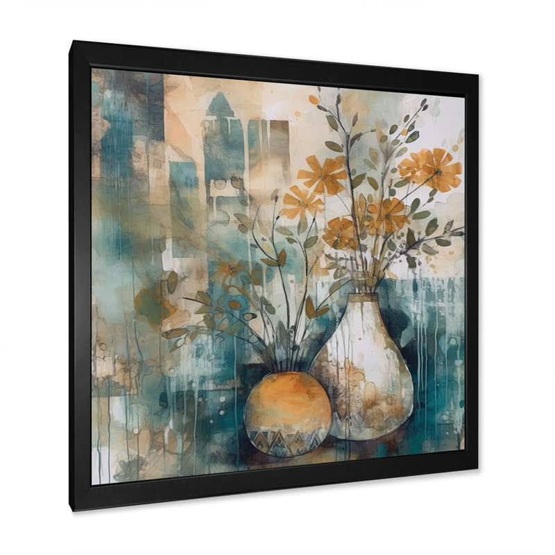 «Roseleigh Orange and Green Abstract Bohemia IV», reproduction sur toile, Cadre photo noir, H 16 po x l 16 po x P 1 po