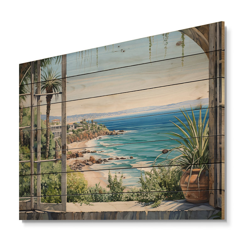 Seaside Tropical View I - Fenêtres côtières sur bois, H 10 po x l 20 po x P 0,78 po