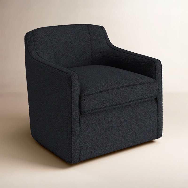 Marietta Upholstered Swivel Armchair, Davis Ink Performance Bouclé